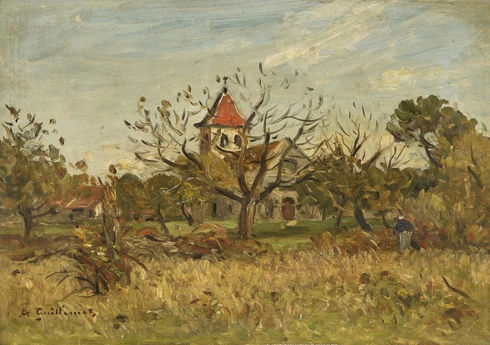 Paesaggio autunnale con una chiesa